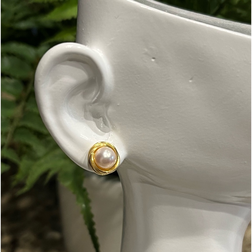 NWOT Solid 14KT Yellow Gold & Cultured Pink Pearl Earrings